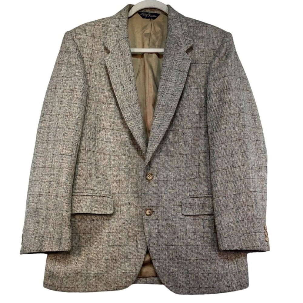 Vintage Woff by Farah Wool Preppy Blazer Size 40R Beige Checkered Pattern